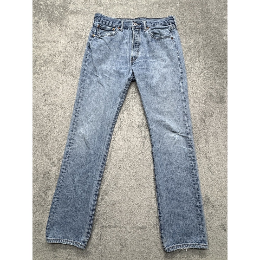 Levis 501 Jeans Mens Measured 33x33 Blue Denim Button Fly Straight Leg